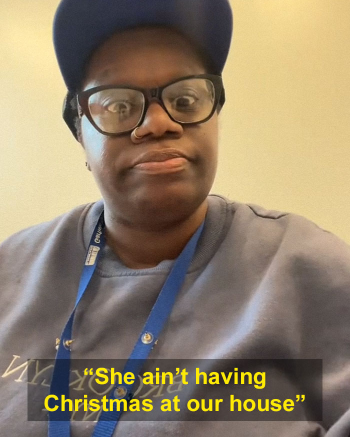 Mom looking serious in a casual outfit, discussing child's behavior and Christmas punishment. Mom looking serious in a casual outfit, discussing child's behavior and Christmas punishment.