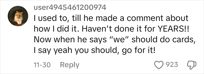 Screenshot of a humorous viral comment about Christmas cards, highlighting a witty response to a husband’s suggestion. Screenshot of a humorous viral comment about Christmas cards, highlighting a witty response to a husband’s suggestion.