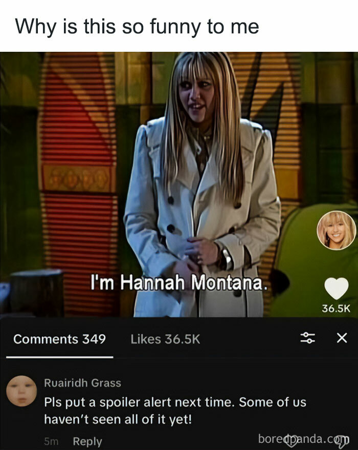 Hannah Montana scene with humorous online comment, evoking nostalgic childhood show memories.