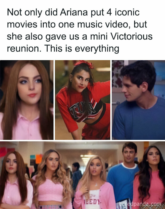 Collage of nostalgic childhood show actors in music video scenes, referencing iconic movies and a mini reunion.