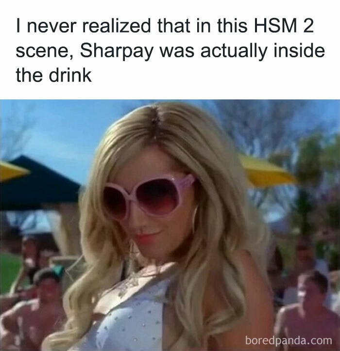 Blonde character with pink sunglasses from a nostalgic childhood show in a humorous meme scene.