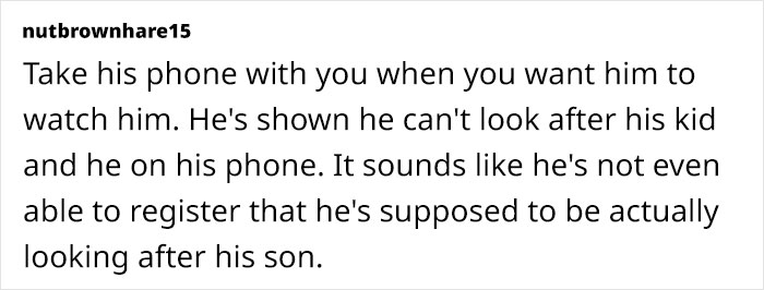 Comment discussing dad distracted by phone, neglecting child's safety.