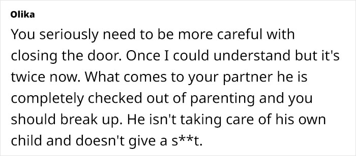 Text message expressing concern about parenting and child safety.