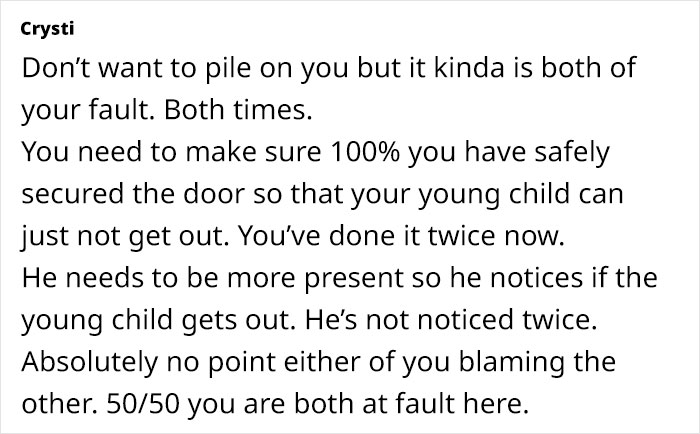 Text discussing a parent's responsibility and child safety, highlighting the need for attentiveness to prevent danger.