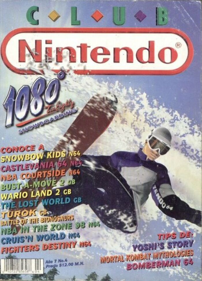 Magazine cover featuring 1080° Snowboarding on Nintendo, with an old-internet aesthetic.