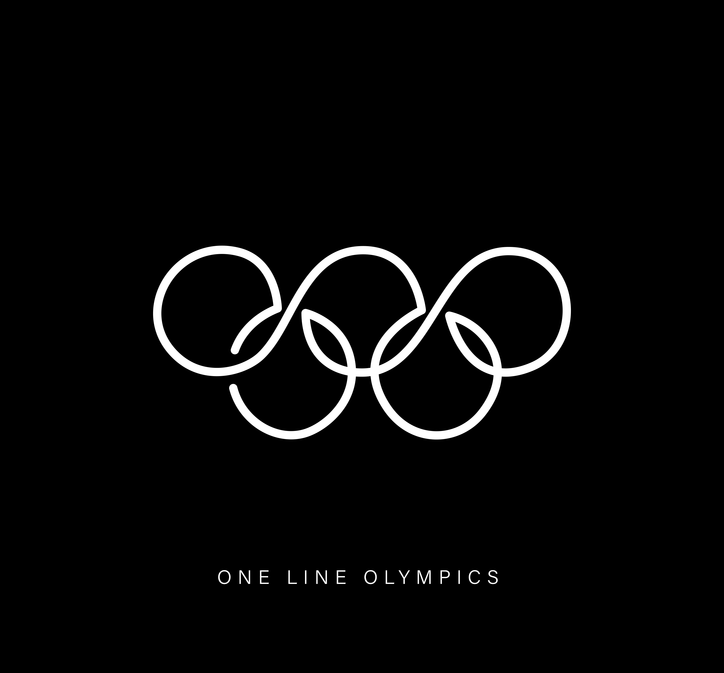 One line drawing of the Olympic rings logo on a black background.