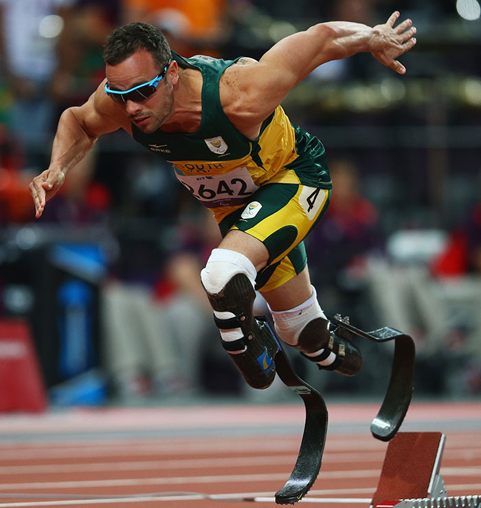 Oscar Pistorius of South Africa competes in the Men's 400m T44 heats on day 9 of the London 2012 Paralympic Games at Olympic Stadium on September 7, 2012 in London, England
