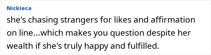 Comment criticizing a Dubai housewife for seeking online validation despite wealth.
