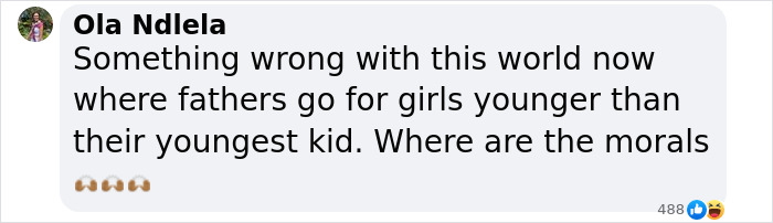 A social media comment criticizing the age difference in celebrity relationships. A social media comment criticizing the age difference in celebrity relationships.