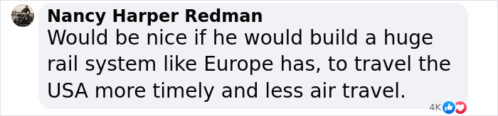Social media comment about building a rail system, related to Elon Musk's tunnel project for quicker travel.
