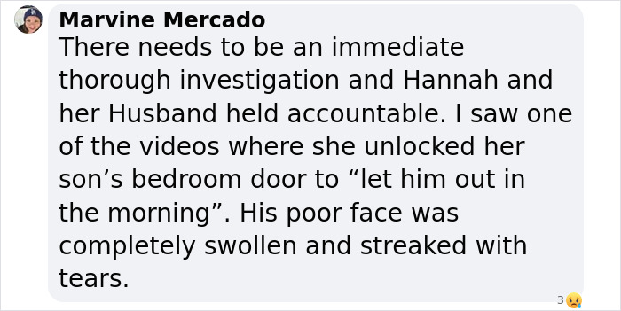 Text from Facebook user expresses concern over a boy's treatment in a video involving a momfluencer, calling for investigation.
