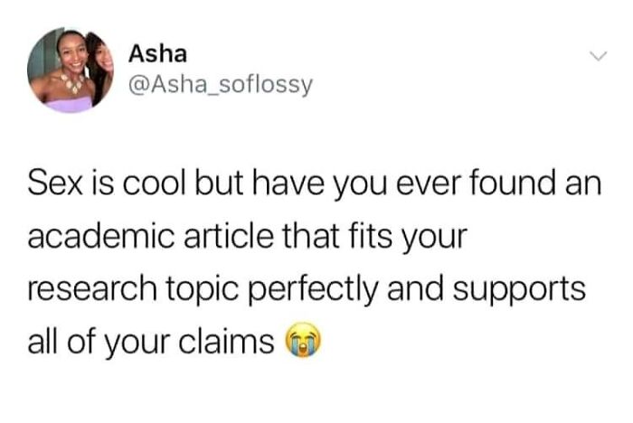 "Tweet about the joy of finding a perfect academic article, combining science knowledge and humor."