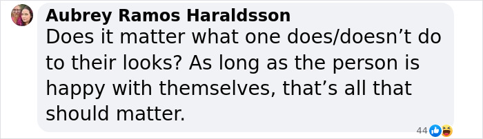 Comment questioning importance of looks amidst plastic surgery rumors.