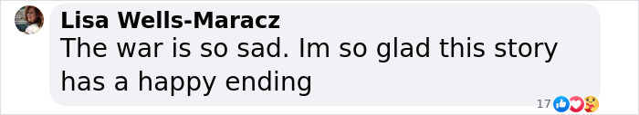 Comment expressing relief about a happy ending in a war survivor's story.