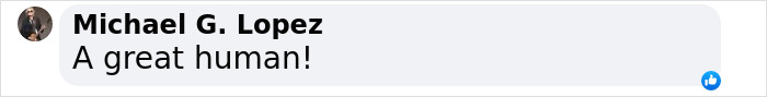 Text by Michael G. Lopez complimenting someone as "a great human" with a thumbs-up emoji.