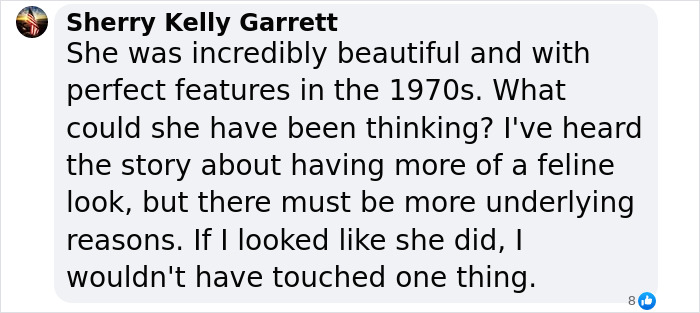 Text describing Catwoman Jocelyn Wildenstein&rsquo;s transformation, reflecting on her beauty in the 1970s.