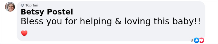 Comment praising woman for nursing an abandoned baby horse back to health, with a red heart emoji.