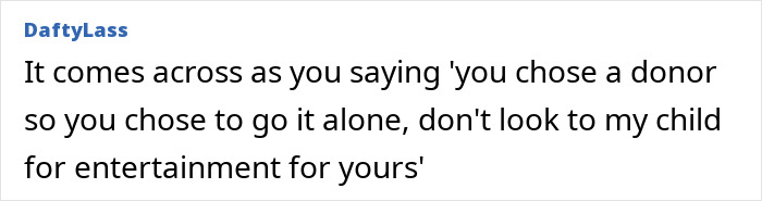 "Comment by DaftyLass discussing single motherhood choices and family dynamics.