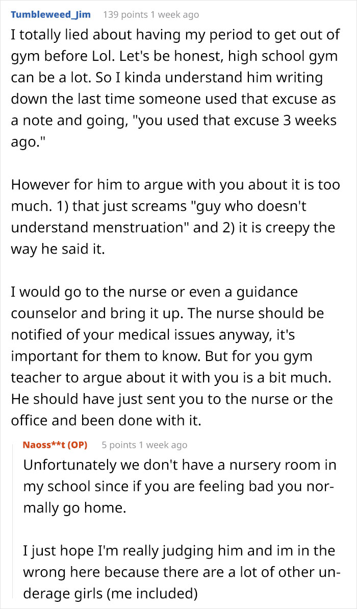 Screenshot of a conversation discussing a teacher's response to clocking periods. Screenshot of a conversation discussing a teacher's response to clocking periods.