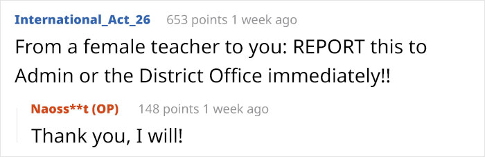 User comments discussing teacher and admin reporting in a forum. User comments discussing teacher and admin reporting in a forum.