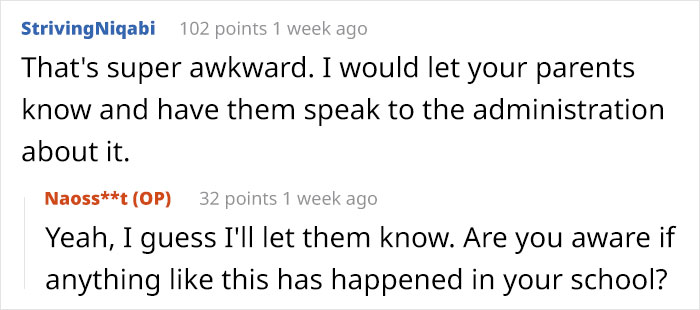Two online users discussing concerns about a teacher-clocking-periods issue at school in a comment thread. Two online users discussing concerns about a teacher-clocking-periods issue at school in a comment thread.