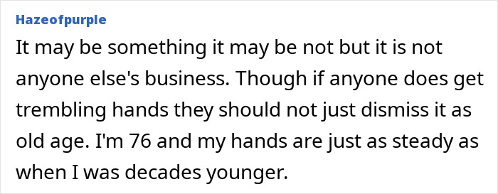 Comment discussing trembling hands and aging.