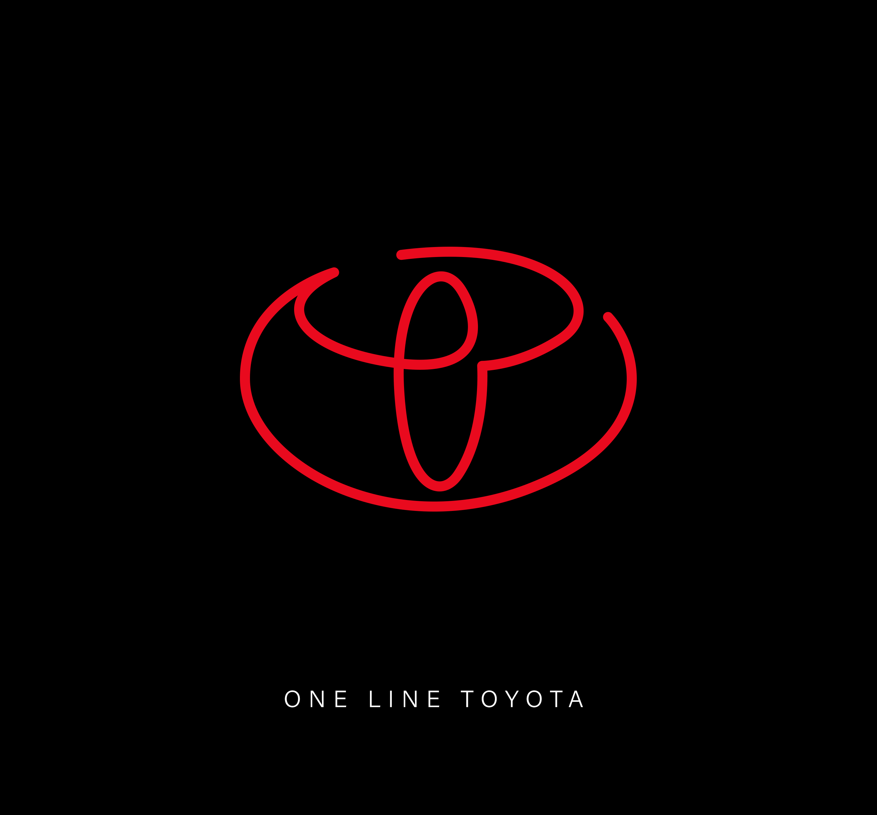 One line drawing of a famous car logo, Toyota, in red on a black background.