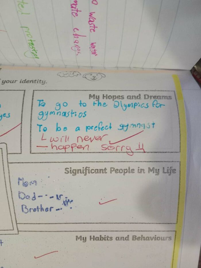 Student's journal entry with hopes crushed, reflecting a distressing school experience.