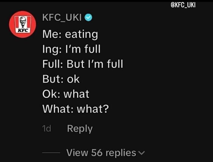 KFC's funny and bizarre social media post with a humorous back-and-forth conversation.
