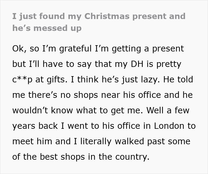 Wife Finds Husband's Christmas Gift, Feels Let Down: "Yet Again I&rsquo;ve Got A Useless Present"