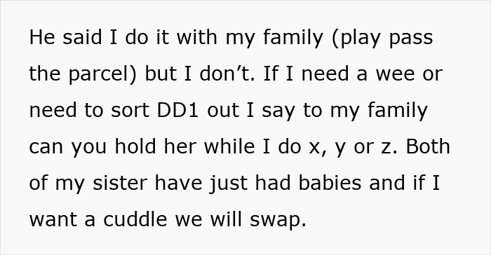 Text expressing a mom's preference for handling her baby's care. Text expressing a mom's preference for handling her baby's care.