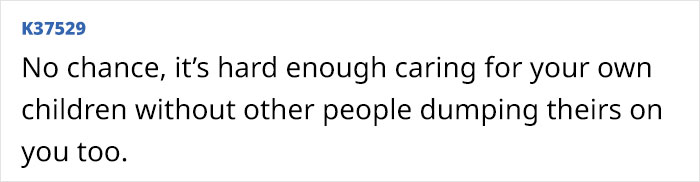Text response about refusing to watch sister-in-law's kids, emphasizing difficulty of childcare.