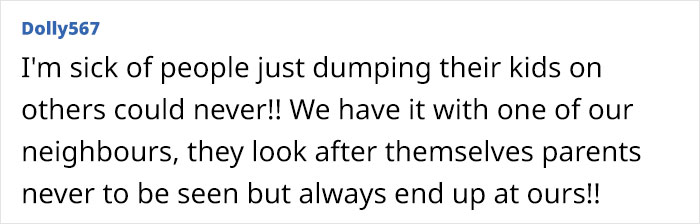 Text message expressing frustration over neighbors leaving kids with others frequently.