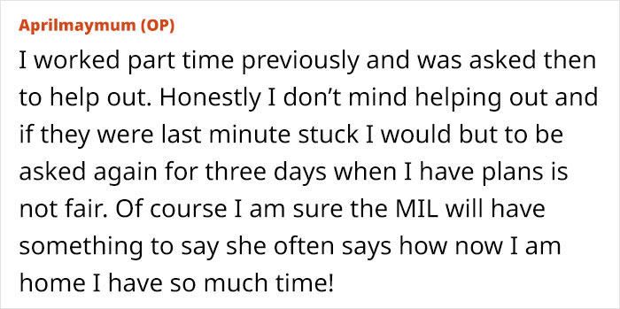 Text submission discussing refusal to watch sister-in-law's kids, feeling caught in the middle.