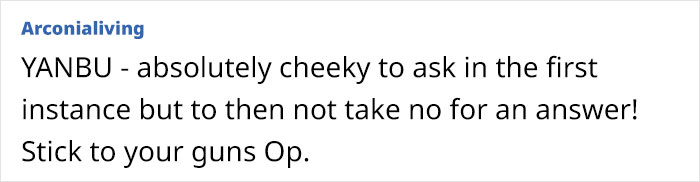 Online comment supporting woman refusing to watch sister-in-law's kids.