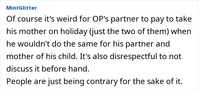 Comment discussing partner's behavior favoring mother over the woman and child, sparking online debate about relationships.