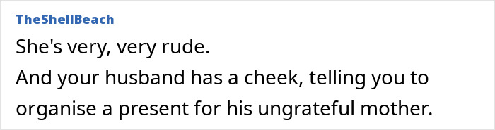 Text discussing a woman questioning her relationship with a rude mother-in-law.