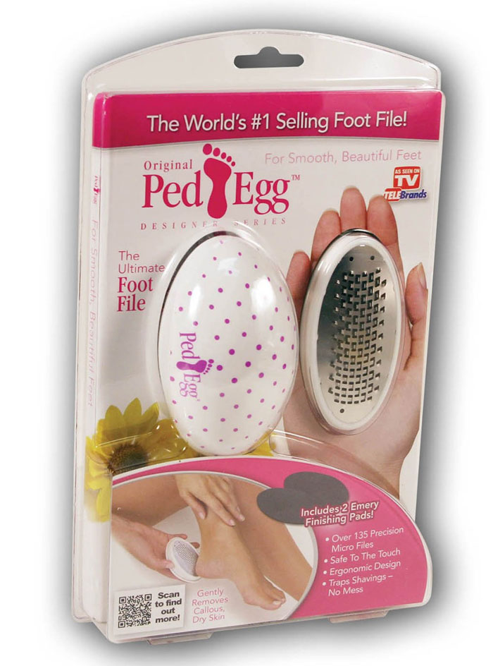 Ped Egg foot file packaging, considered a bad Christmas present affecting holiday spirit.