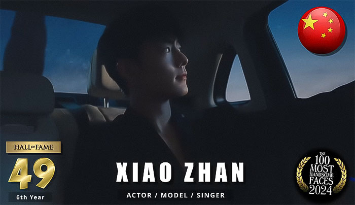 Man sitting in a car, a Chinese flag icon, ranked for the most handsome faces 2024.