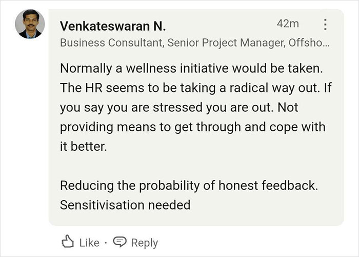 Employee comments on YesMadam's approach to stress management.