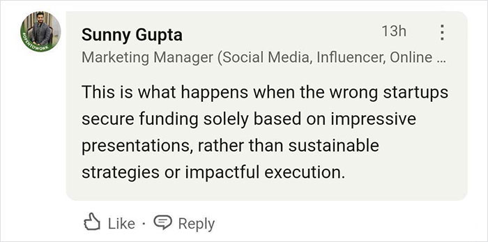 Comment discussing startup funding issues related to YesMadam's employee situation.