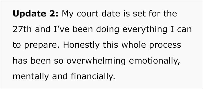 Text about preparing for court date, feeling overwhelmed; related to family heirloom dispute causing family feud.