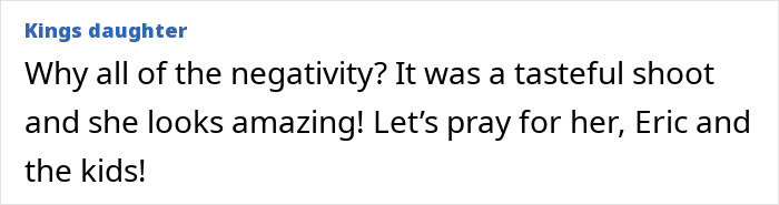 A supportive comment about a tasteful photoshoot, expressing positivity and prayers for all involved. A supportive comment about a tasteful photoshoot, expressing positivity and prayers for all involved.