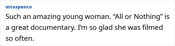 Text message praising a documentary about an actress turned nun being filmed. Text message praising a documentary about an actress turned nun being filmed.