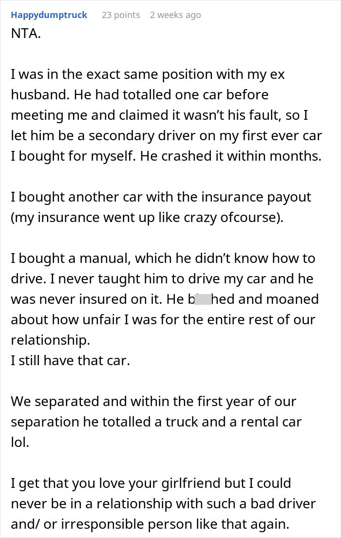 Man Sets Boundaries For His New Car After Girlfriend Totals Two Cars, Faces Backlash