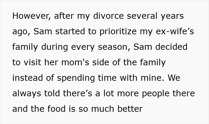 Text discussing granddaughter prioritizing mom's family over dad's post-divorce. Text discussing granddaughter prioritizing mom's family over dad's post-divorce.