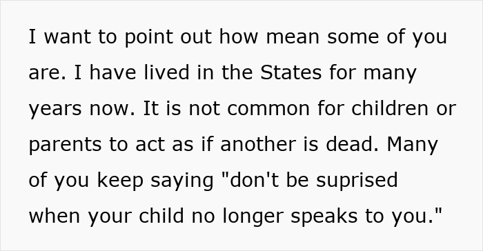 Text message discussing cultural differences in family dynamics and communication priorities. Text message discussing cultural differences in family dynamics and communication priorities.