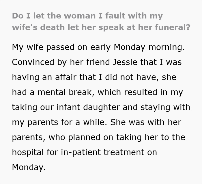 Text discussing infidelity accusations, mental breakdown, and tragedy resulting in a woman’s passing on Monday. Text discussing infidelity accusations, mental breakdown, and tragedy resulting in a woman’s passing on Monday.