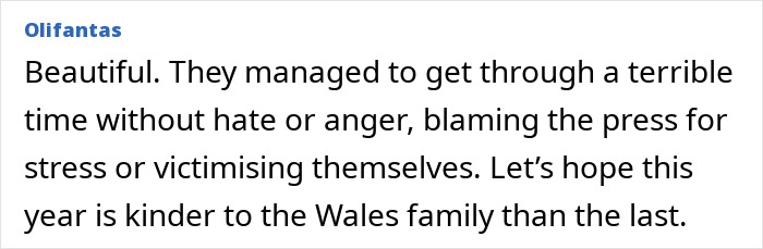 "Comment applauding resilience of Wales family during tough times without blaming press.