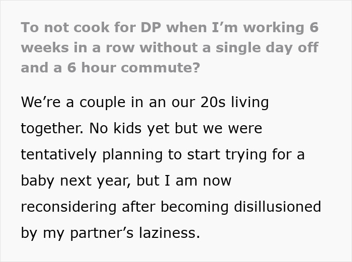 Woman questions relationship over partner's lack of help; text highlights frustration and reconsideration.